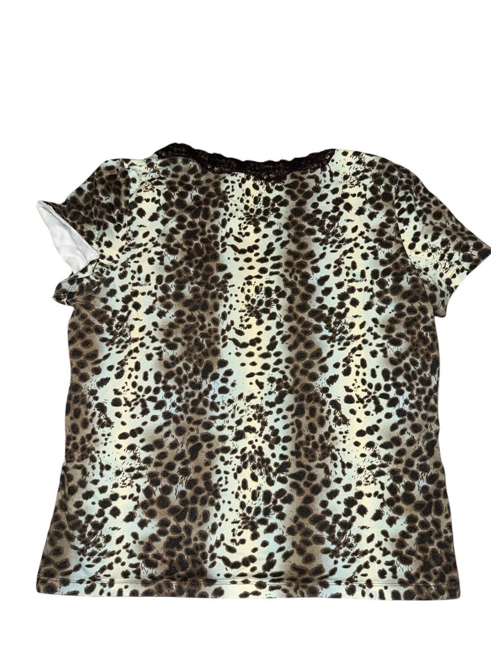 Cato Leopard Print V-Neck Lace Trim Top - Picture 3 of 5